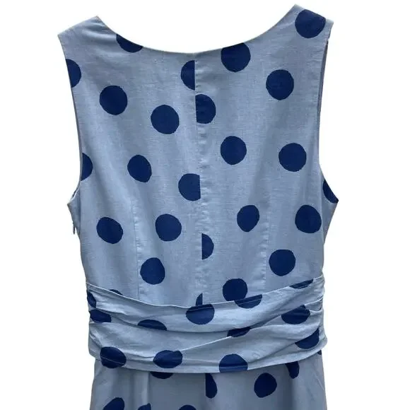 Boden Lois Linen Blend Blue Polka Dot Sleeveless Fit & Flare Dress Size 6R - Picture 10 of 12